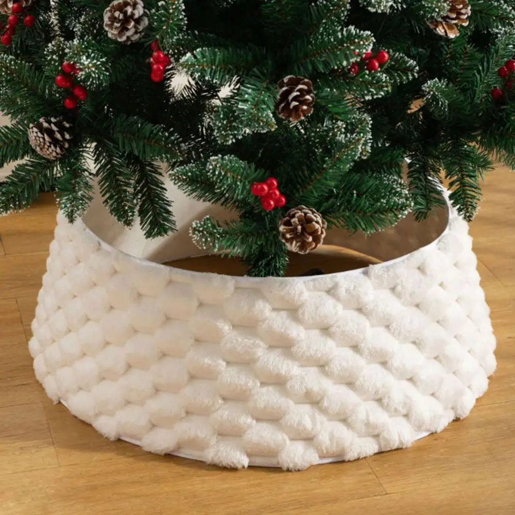 3D Holiday Season Tree Base Cover Christmas Tree Skirt Easy Installation Bohemian Plush Xmas Tree Skirt Festival Home Decor