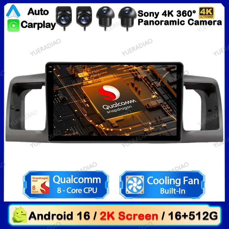 Android 16 Autoradio Qualcomm für Toyota Corolla E120 2001 2002 2003 2004 Multimedia Stereo Videoplayer Head Unit 4G WIFI NAVI