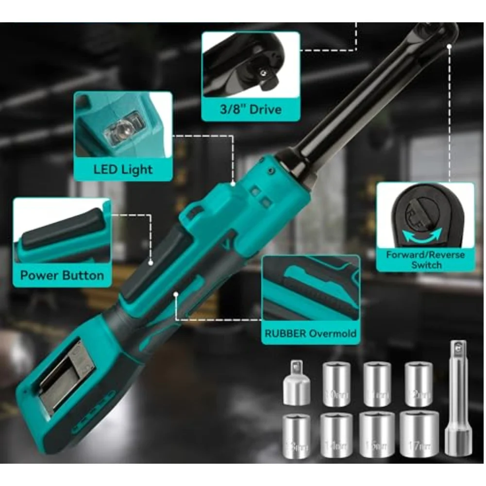 

Electric Cordless Ratchet Wrench 38inch Rechargeable Battery 21V with Comfortable Grip and Comprehensive Accessory Set