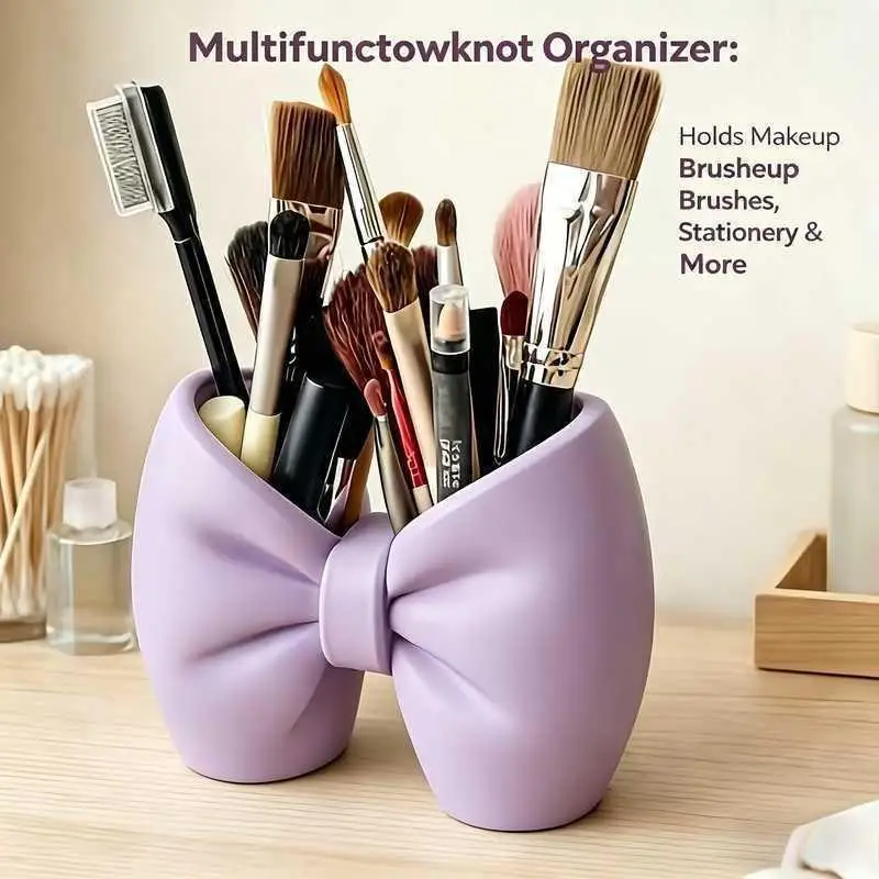 Bow‑Shaped Makeup Brush Storage Organizer Large Capacity For Vanity Desk Office Supply