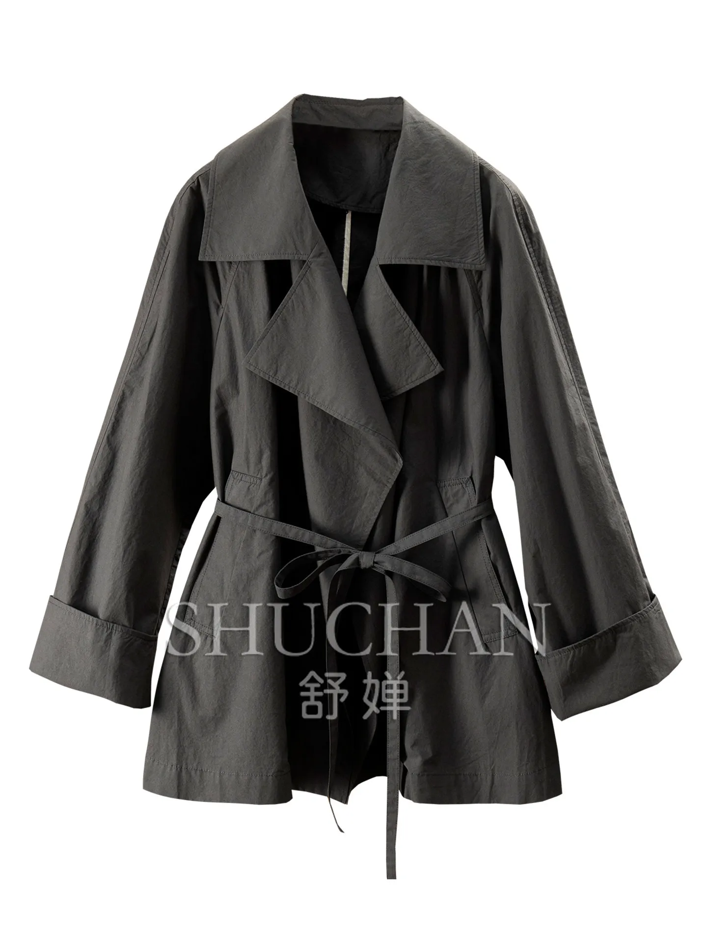 Static Luxury Wardrobe Haute Couture Cut 100% Tall Horse Cotton Lace-up Waist Trench Coat Female E353