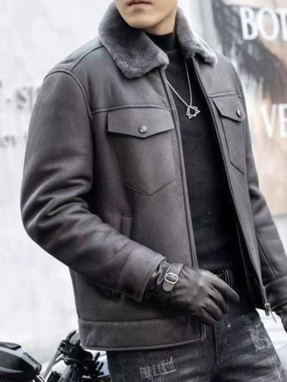 

Winter 2024 Men's Collared Leather Jaet Sli Retro Korean Simple High-End Versatile Comfortable Trendy Warm Busin Casual