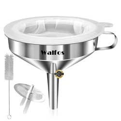 WALFOS1pcs/2pcs/3pcs Stainless Steel Funnel Kitchen Oil Funnel Metal Funnel With Removable Filter Wide Mouth Funnel Canning Tool