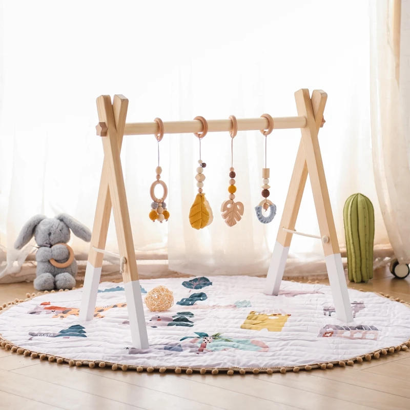 1Set Baby Holz Rassel Spielzeug Spielen Gym Mobile Hängen Sensorischen Spielzeug Faltbare Spielen Gym Rahmen Aktivität Gym Baby Halter halterung Geschenke