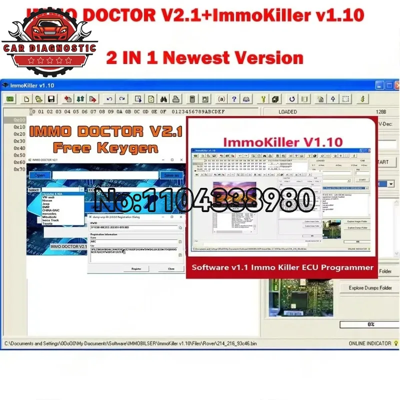 Hot ImmoKiller V1.10 OBD2 Scanner Software+ IMMO DOCTOR V2.1 With Unlimited KEYGEN MULTI BRAND Immo Off Software ECU Chip Tuning