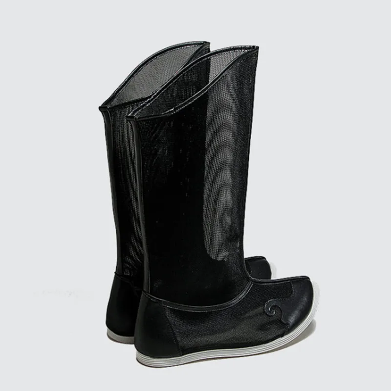 Vintage Black Summer Breathable Hanfu Boots Warrior Swordsman Cosplay Mesh Cloth Old High Kungfu Riding Boots Upturned 5