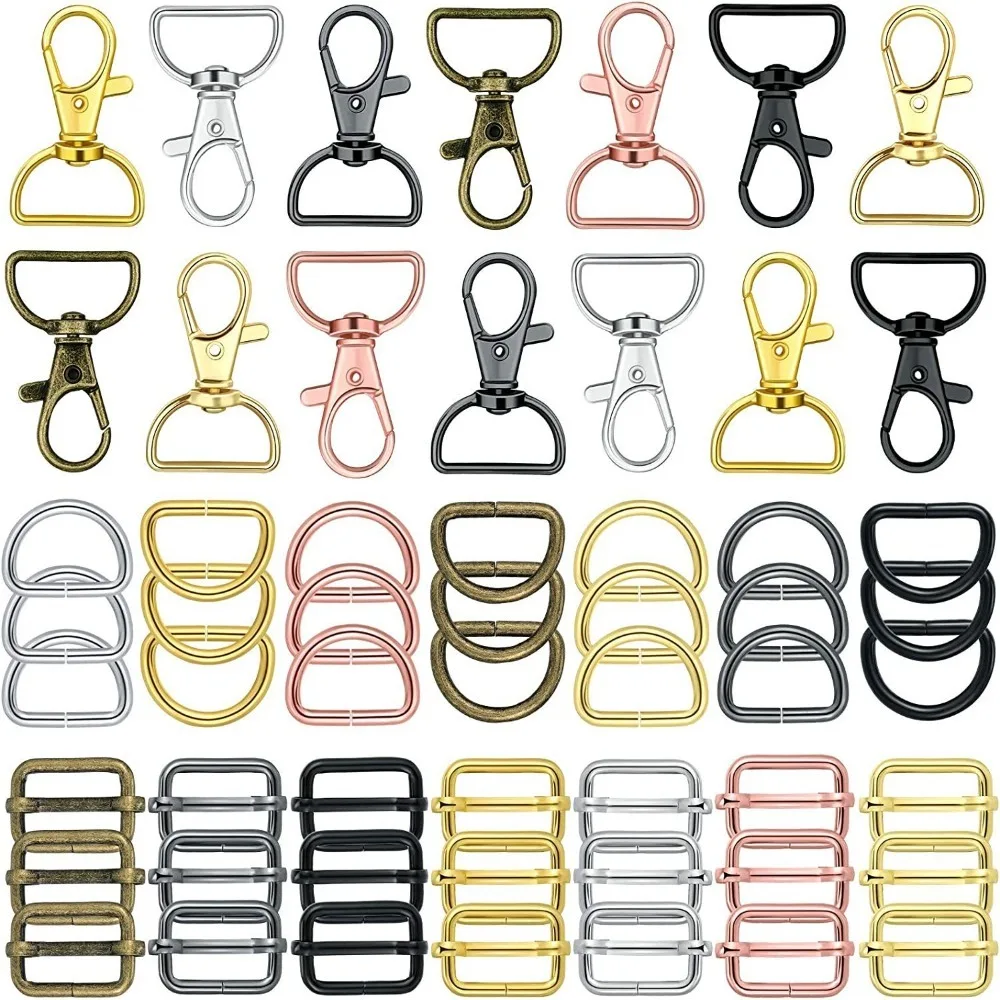 

56Pcs Metal Buckles D Ring and Slider Clasp Set Bags Hardware DIY Lobster Claw Clasp Swivel Clasp Jewelry Making