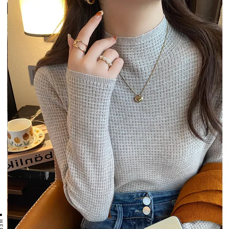 Women Velvet Thicken Warm Sweaters Turtleneck Knit Thermal Pullovers Solid Ribbed Sweater Women 2024 Fall and Winter Top