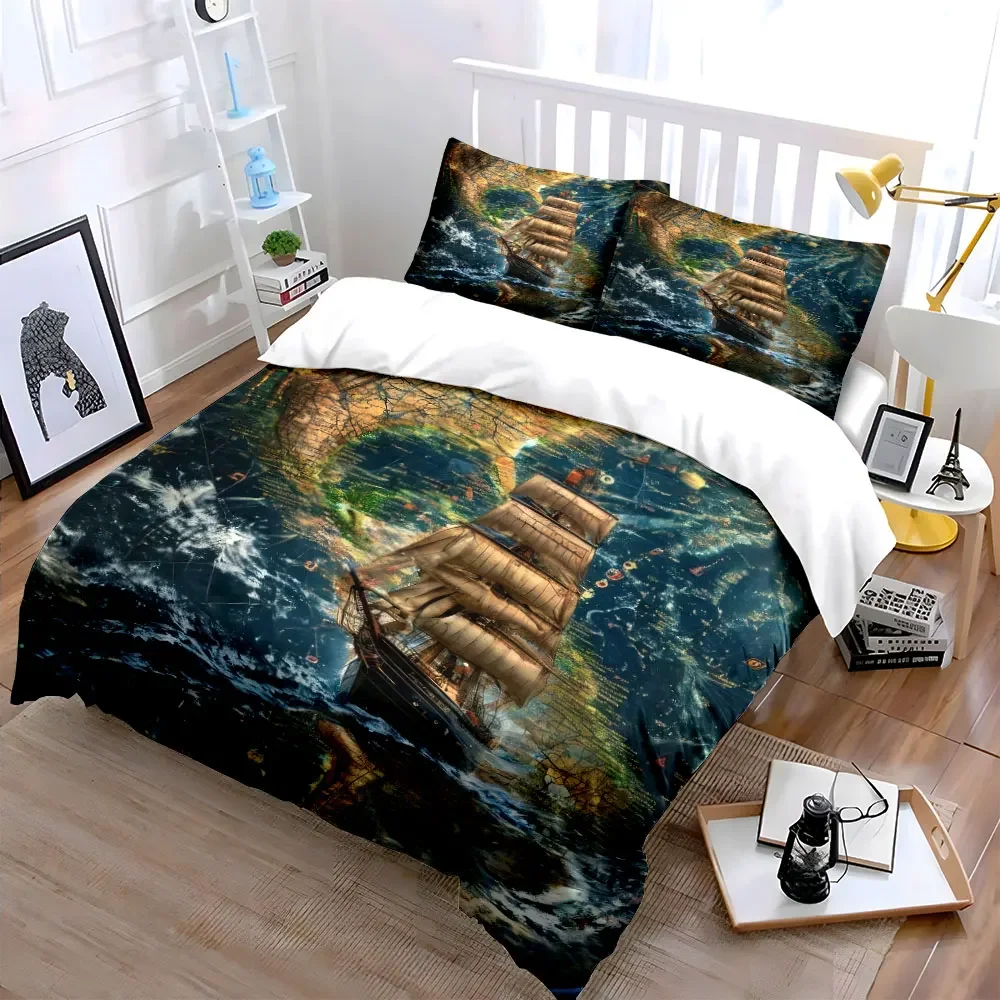 Vintage Ship Adventure Decor Soft Comfortable Duvet Cover Bedding Set Included 1*Duvet Cover & 2*Pillowcases, gift