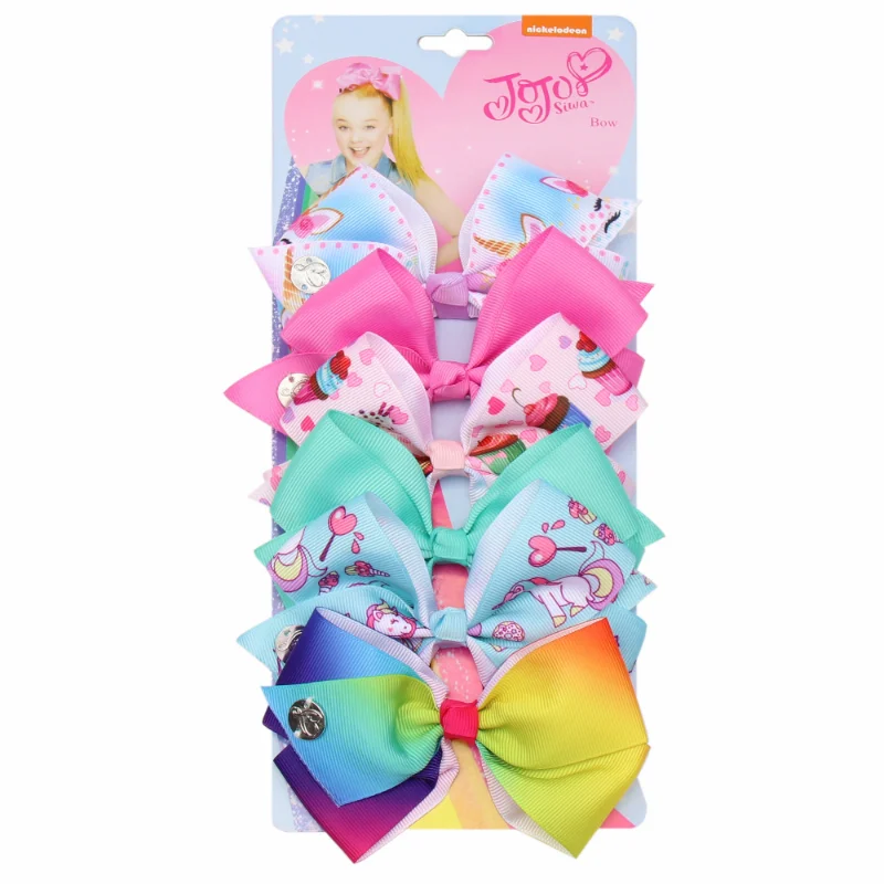 6Pcs/Set JOJO Siwa Bows Hair Clips For Girls Printed Unicorn Hairpins Handmade Hairgrip Barrettes Kids Party Hair Accessories