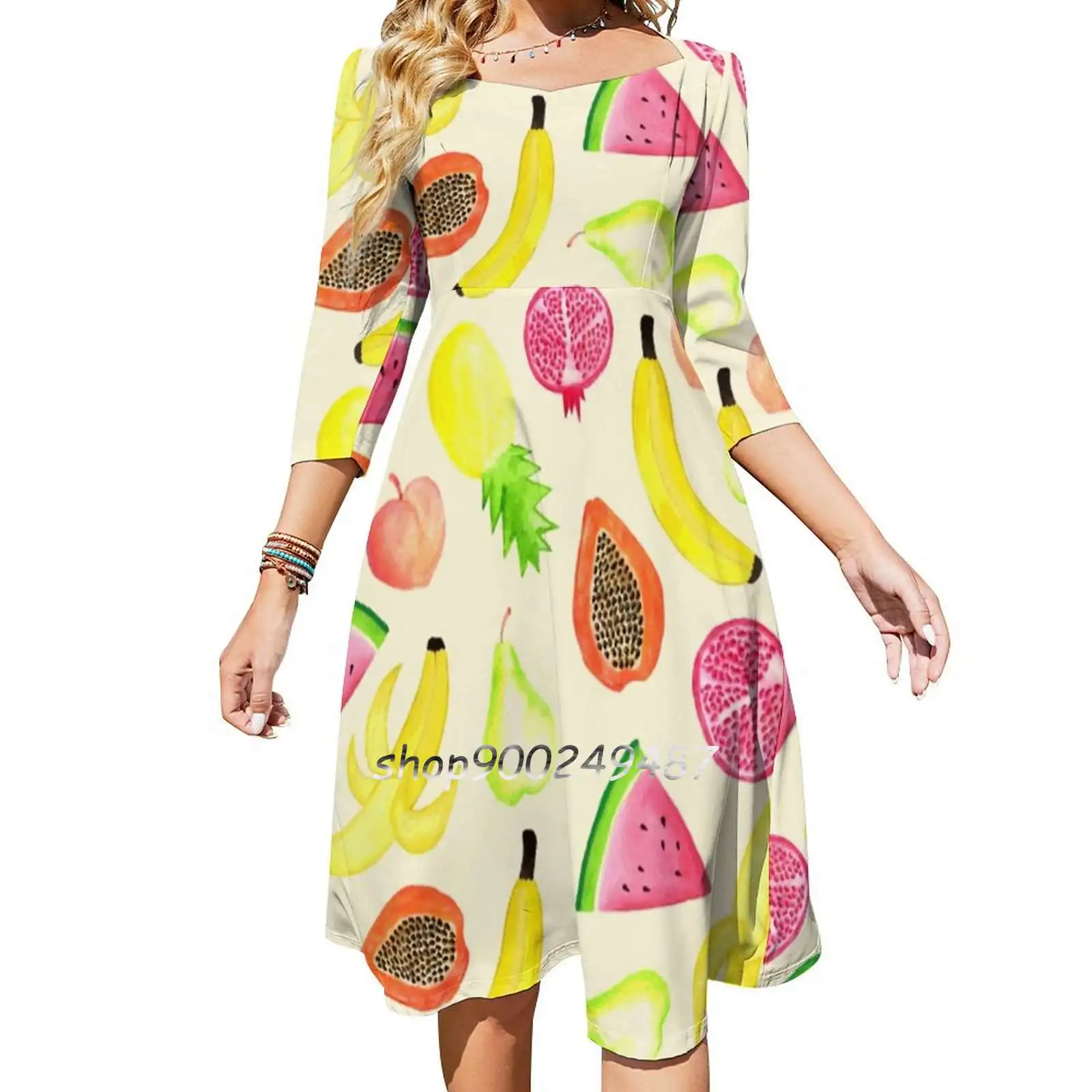 Tropical Punch-Orange Sweetheart Knot Flared Dress Fashion Design Large Size Loose Dress Make Merriness Tropical Punch Fruit