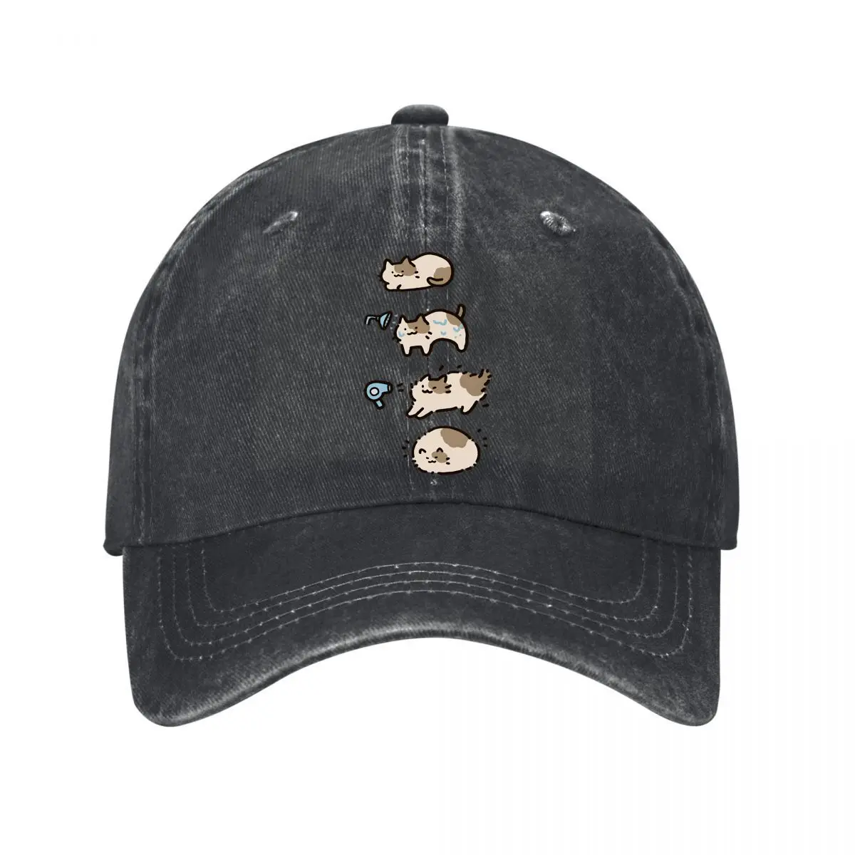 Cute Cat Bathing And Blow Drying Cartoon Sequence Washed Baseball Cap Outdoor Hat