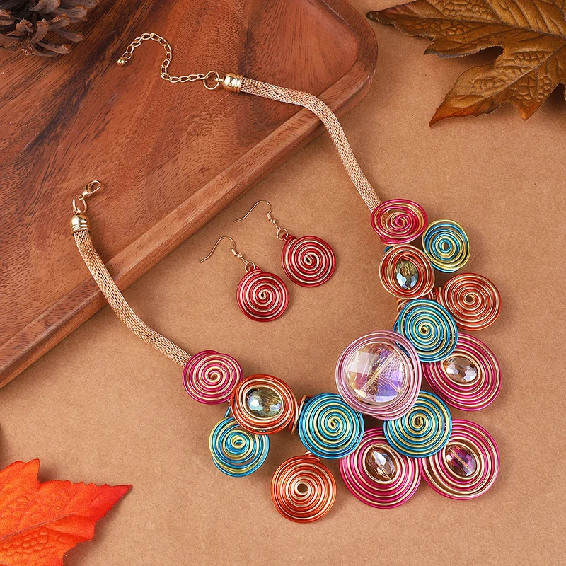 yeyulin 1set Vintage African Necklace Crystal Coffee Fashion Earring Jewelry Sets