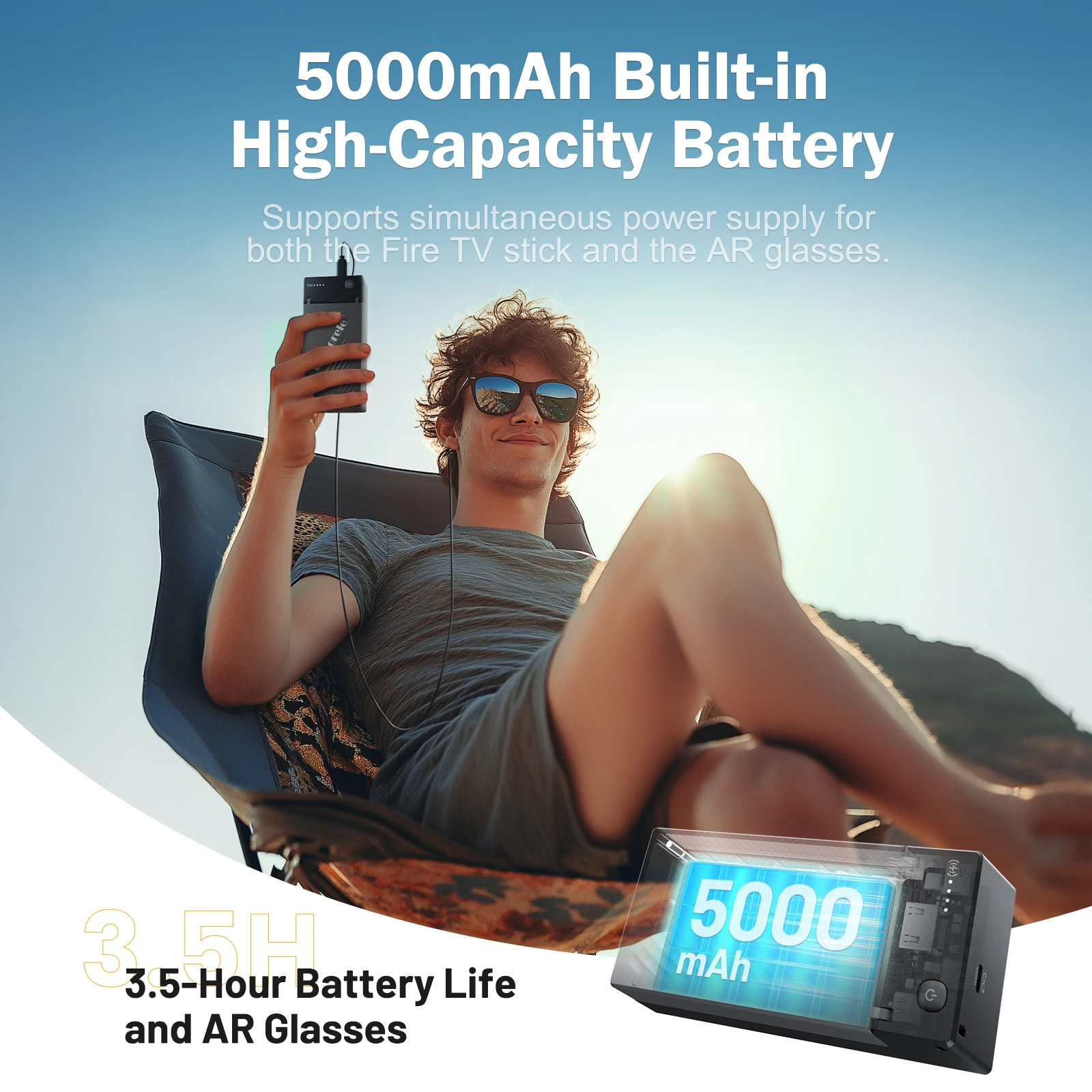 محول نظارات Lemorele 4K AR HDMI إلى Type-C AR محول شحن محول فيديو مع بطارية جهاز استقبال للتليفزيون لـ Xreal