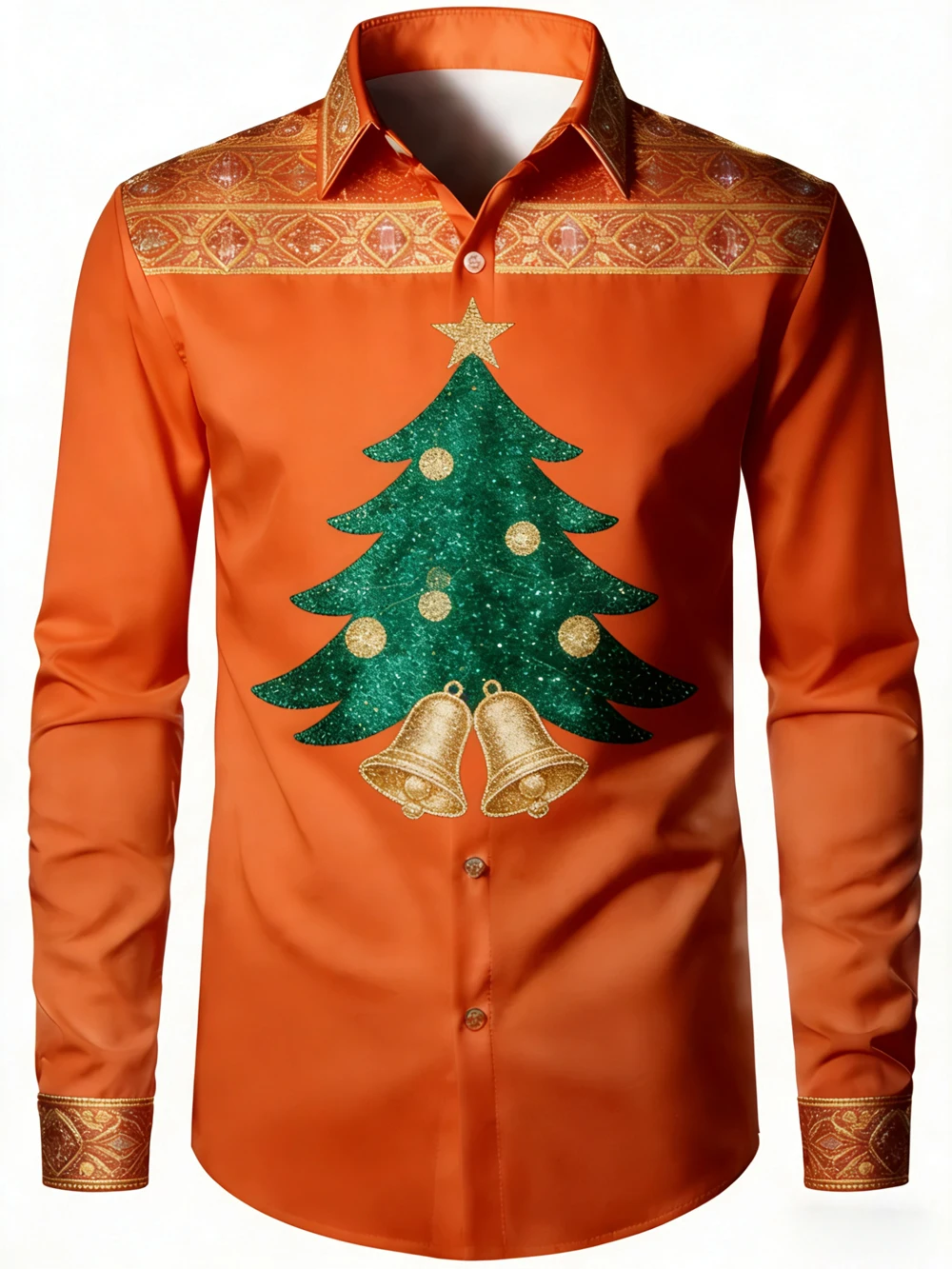 Camisa estampada festiva navideña de lujo ligera para hombre, camisa hawaiana de manga larga con botón de solapa para playa, ropa para fiesta al aire libre para hombre