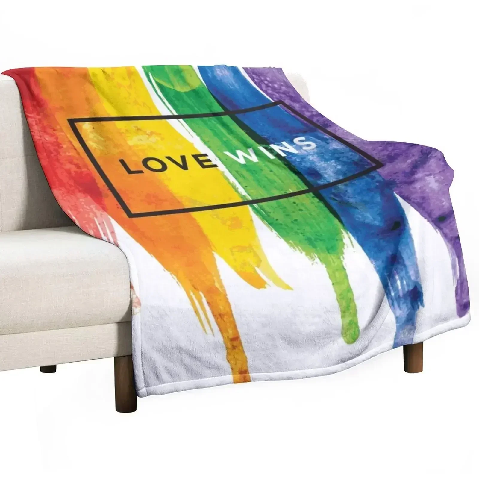 Watercolor LGBT Love Wins Rainbow Paint Typographic Throw Blanket Designers Comforter manga Blankets