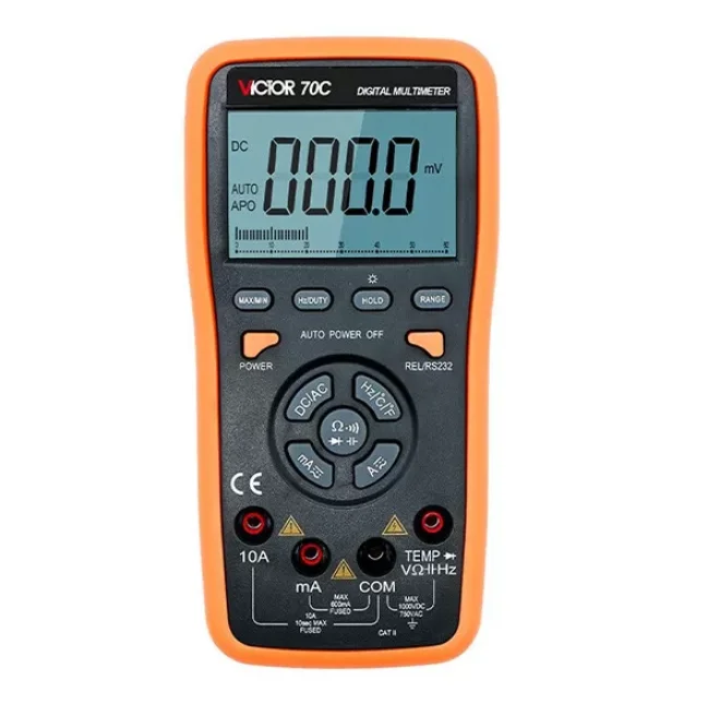 

VICTOR 70C Auto Range Multimeter with USB 5999 counts 3 5/6 digits display with Temperature Capacitance 20MHz Frequency