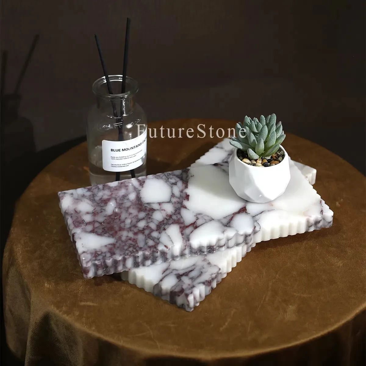 Light luxury Natural Bulgari Purple Marble Tray Wavy Grain Edge Creative Design Advanced Home use Aromatherapy Decorations Tray