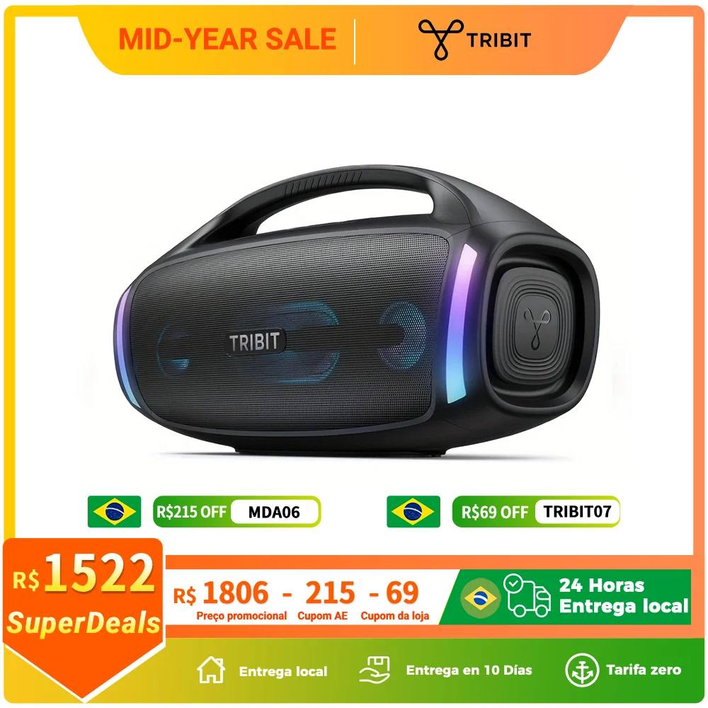TRIBIT StormBox Blast 2 - Caixa de som Bluetooth potente, 200 W de potência com subwoofer, caixa de som grande, à prova d'água IP67, 30 h de reprodução, controle por aplicativo, LED RGB, para karaokê de festa