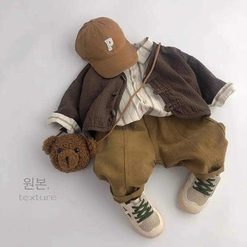 Retro Children's Korean Spring and Autumn Cotton and Hemp Jacket Cardigan Art Baby Clothes