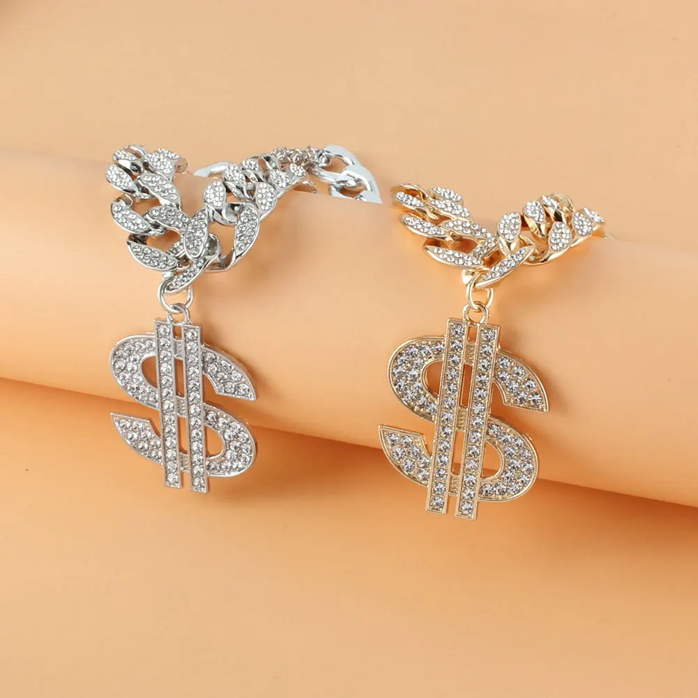 Cross-border European and American exaggerated retro diamond-encrusted Cuban collarbone chain, fashionable rhinestone large doll