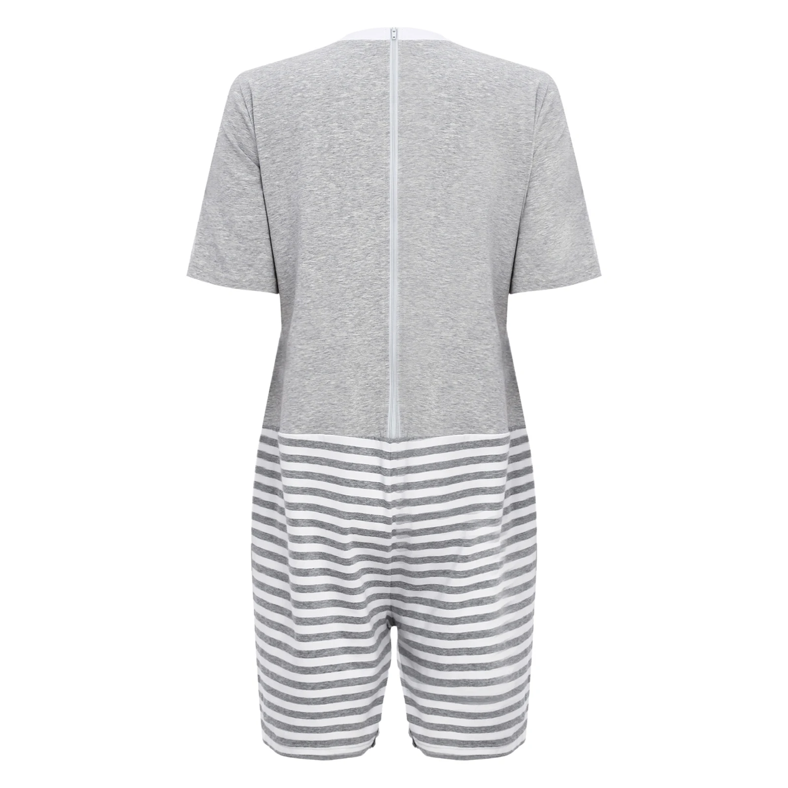 Dignified Adaptive Romper for Elderly Women Anti Strip Color Block Jumpsuit with Back And Crotch Zippers Alzheimers Patient Care