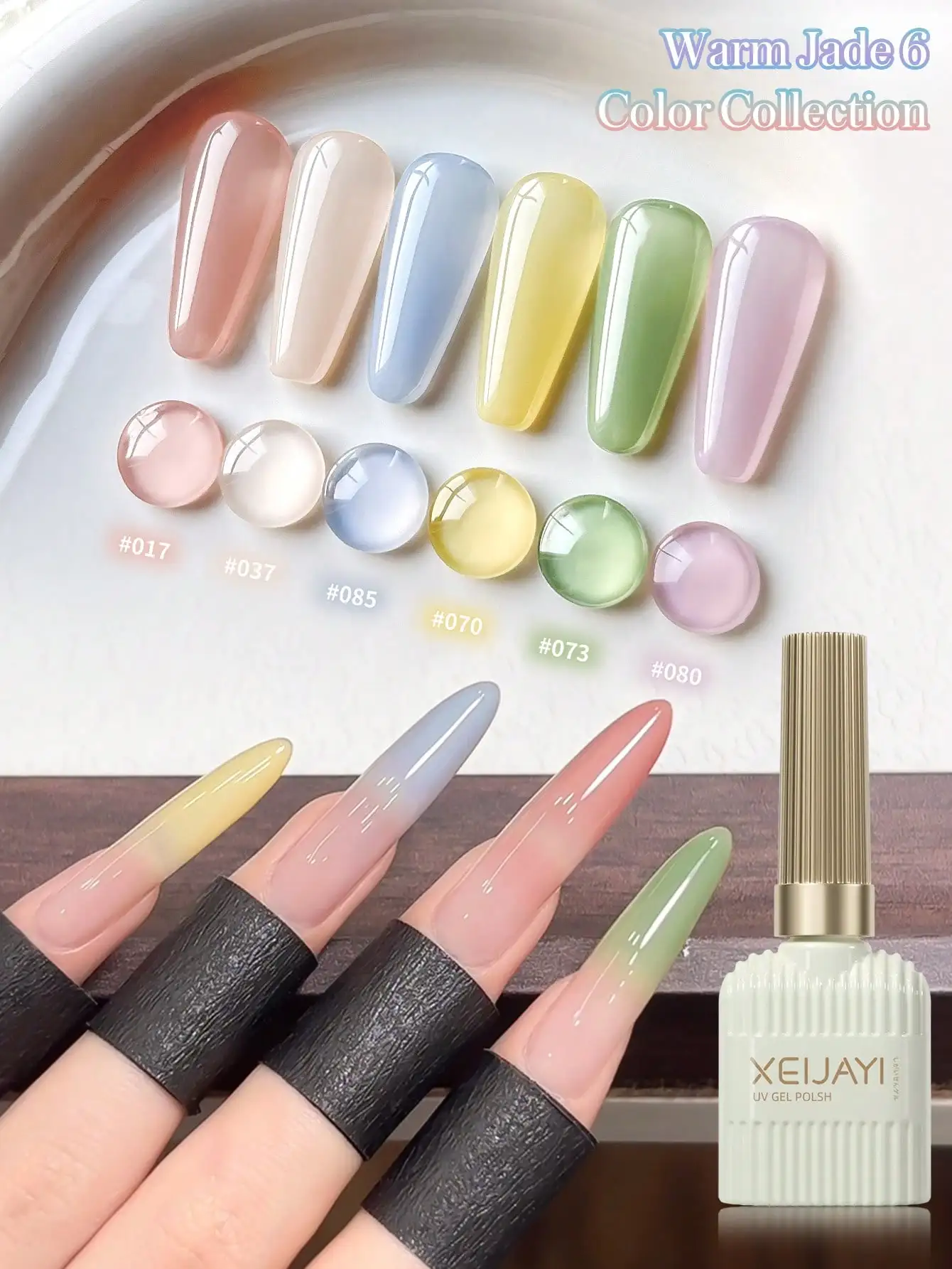 

6 шт., 15 мл, набор гель-лаков для ногтей с теплой нефритовой желе и льдом, долговечный популярный цветной набор гель-лаков, гель-лак Soak Off UV/LED