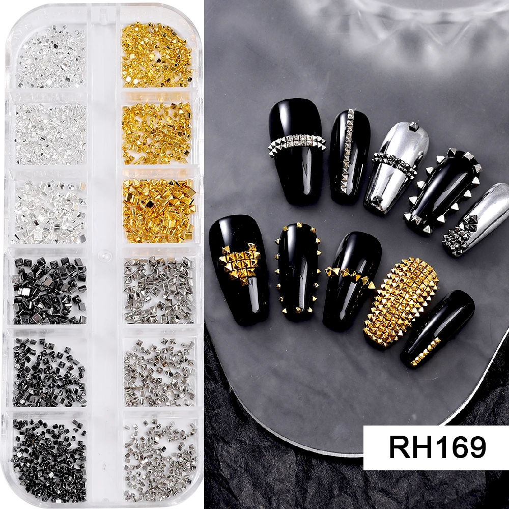 SWEET TREND-1Box 3D Punk Metall-Nieten Nagelcharms Gold/Silber Quadratische Kegelnieten Nagelteile Bastelzubehör Maniküre-Dekoration – Detail 10