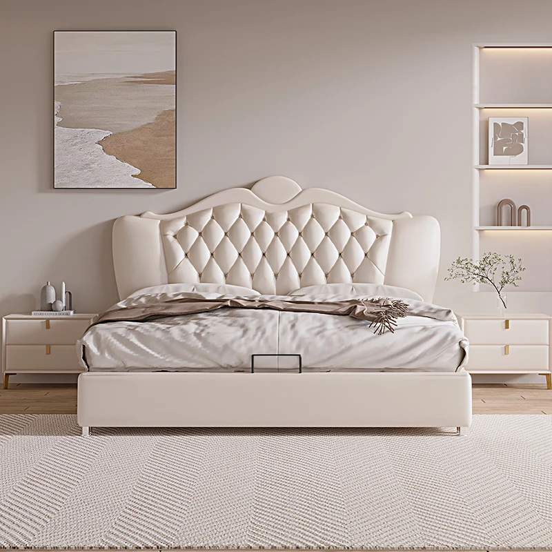 Crème Wind Frans Bed Licht Luxe Scandinavische Bruiloft Volwassen Designer Bed Romantisch Hoge Kwaliteit Esthetiek Muebles Salonmeubilair