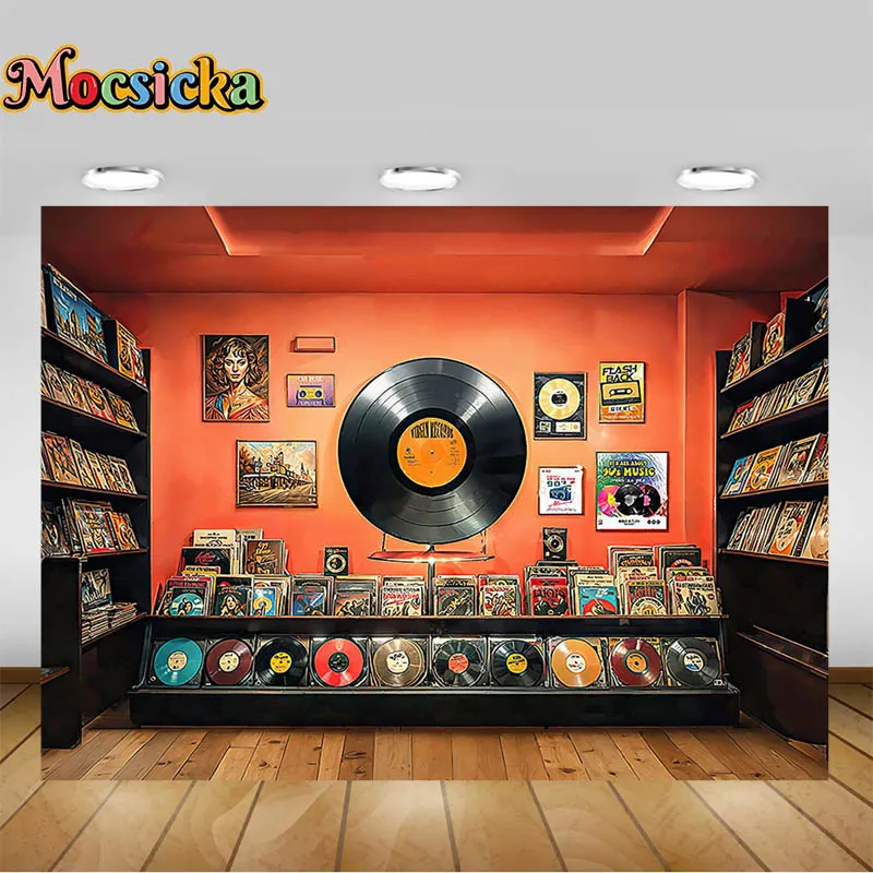 خلفيات غرفة إحياء الفينيل للتصوير الفوتوغرافي ، أرضية خشبية ، سجلات ، متجر ، أطفال ، كبار ، صورة ، خلفيات صور ، مستلزمات استوديو