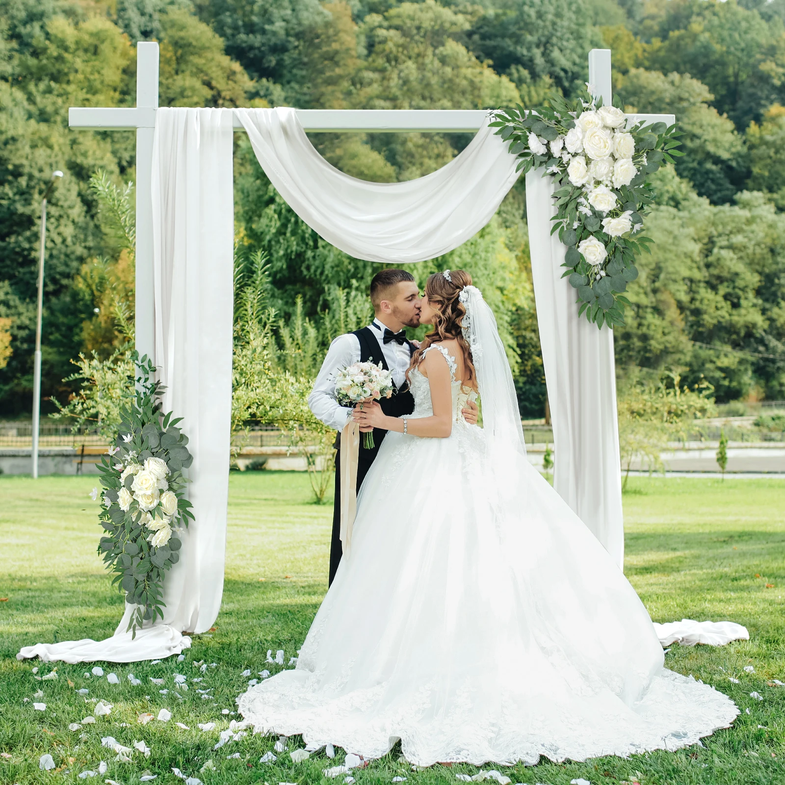 

2pcs Artificial Flower Wedding Arch Backdrop Door Corner Decoration Fake Flower Wall Background Room Pendant Garland Photo Props