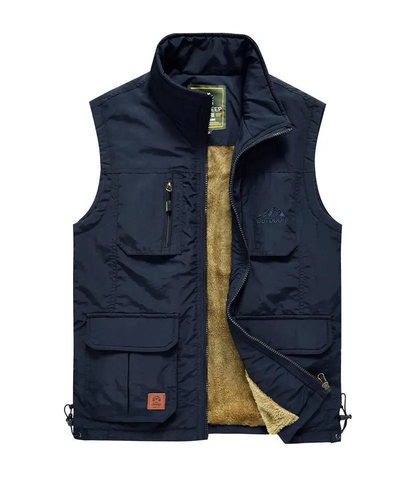 

2023 Men's Photography Fishing Cotton Vest Fleece-Lined Thickened Outdoor Multi-Pocket Vest