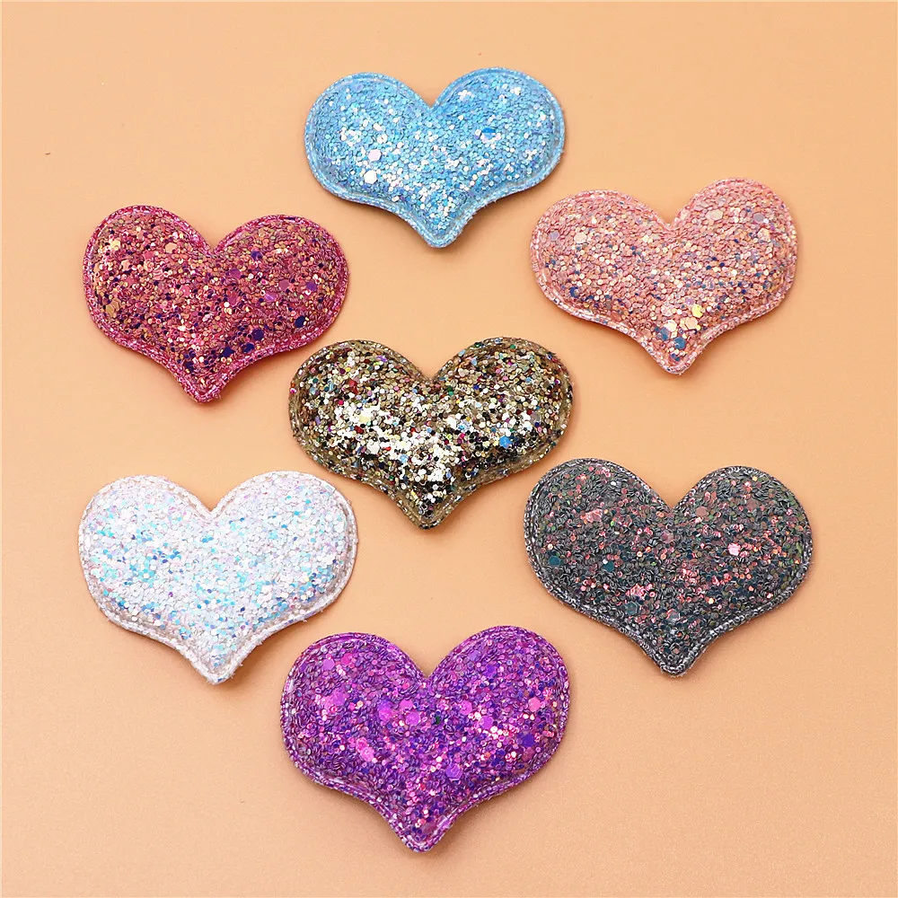 6cm Glitter Diamond Paillette Padded Heart Patches Appliques For Clothes Sewing Supplies DIY Craft Decoration