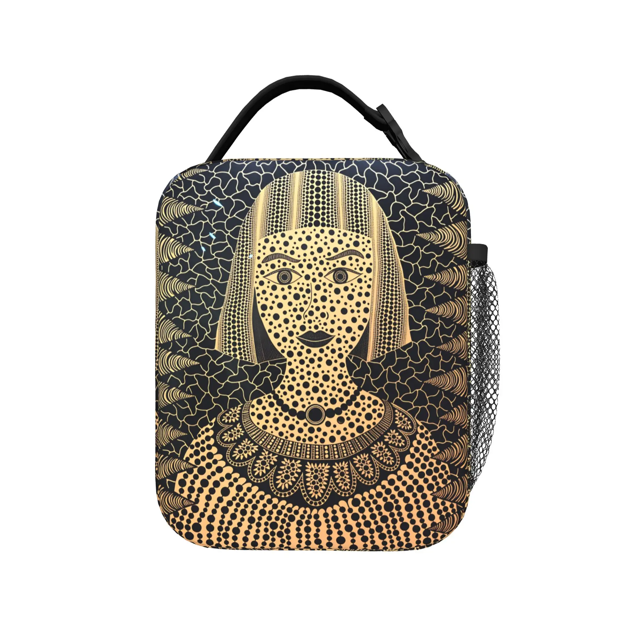 Yayoi Kusama Abstract Face Lunch Bag For Men  Graphic Travel Lunch Box Kawaii Portable Zipper Oxford Cooler Bag