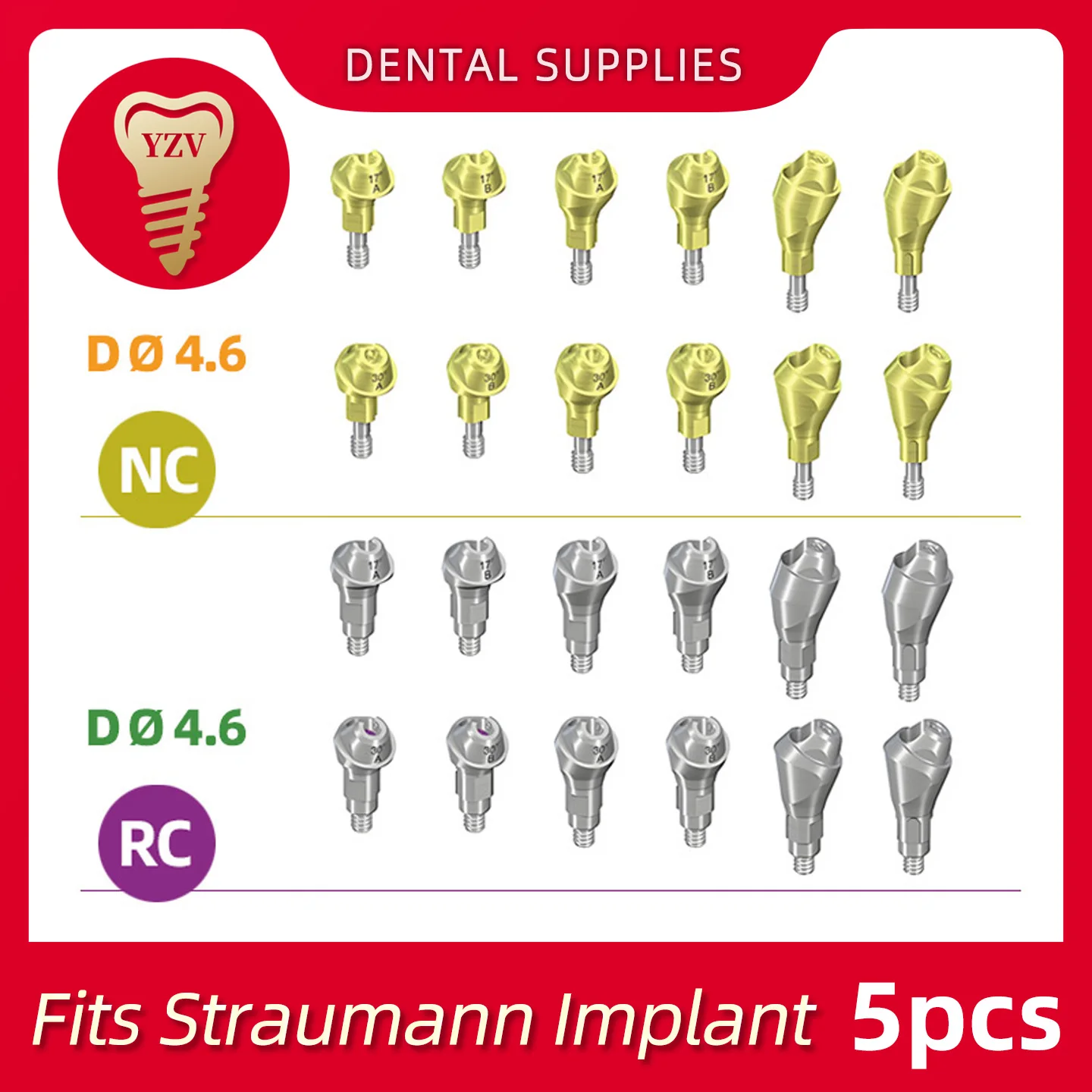 5Pcs Titanium Alloy Angled Screw Accessories Diameter 4.6 mm gingiva Height 2.5/4.0/5.5 fits Straumann System
