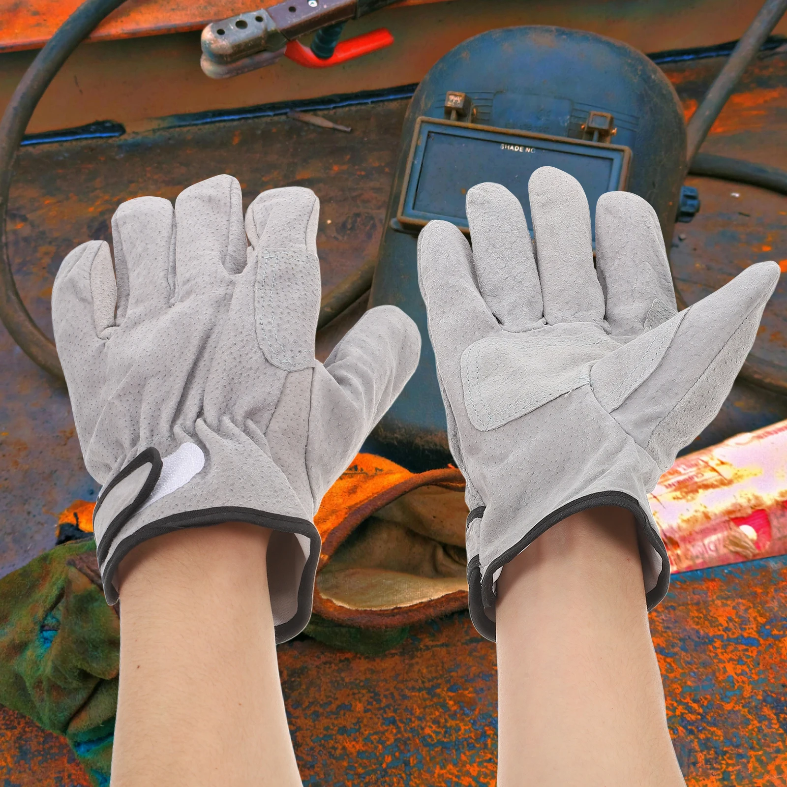 

1 Pair Welding Gloves Short Design Reinforced Palm Heat Resistant For Welding Handling Outdoor Work Protective Gear Labor