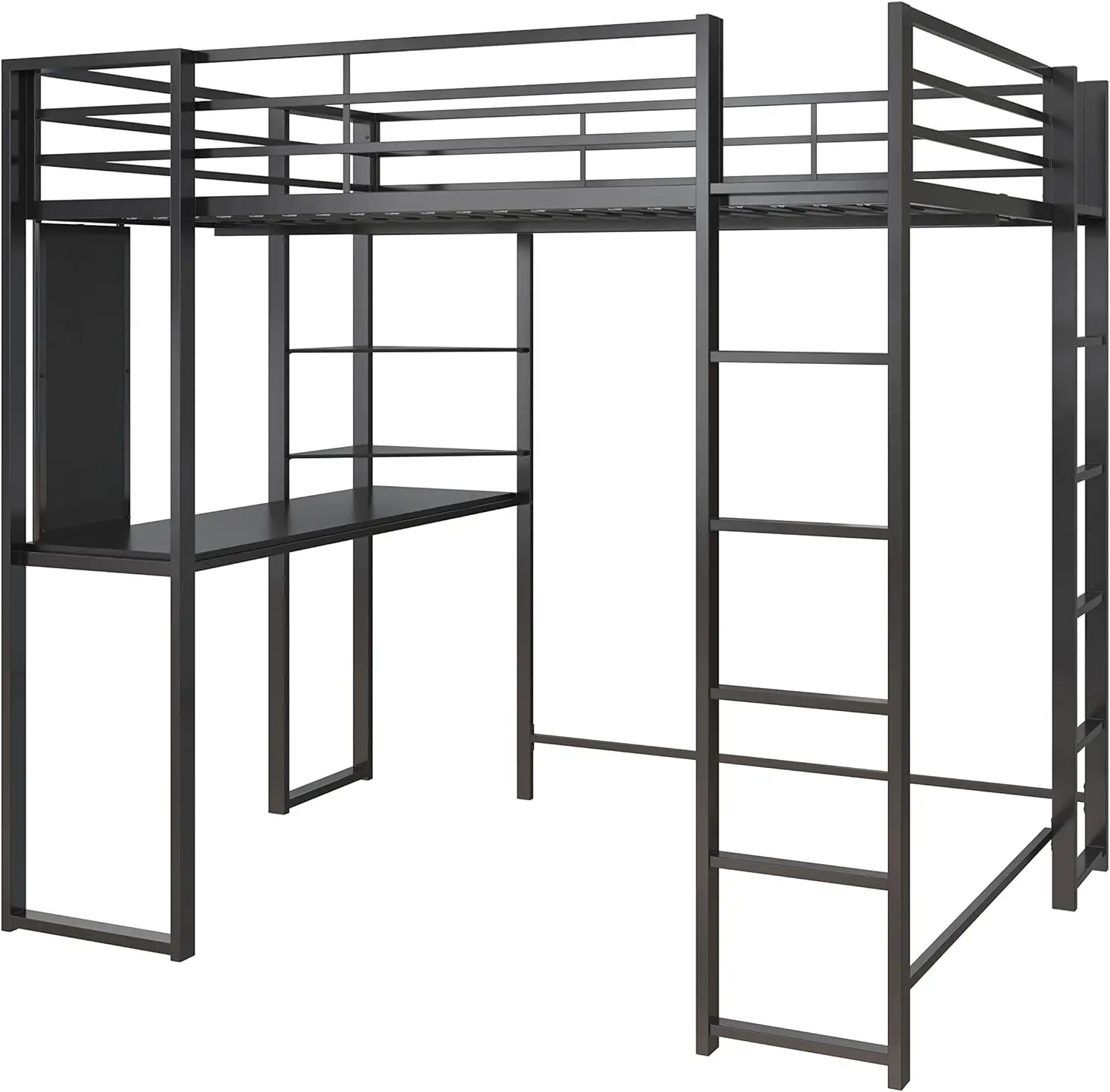 Full Size Metal Loft Bed, Aur, Preto