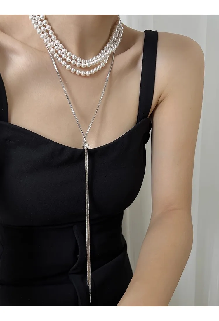 Yessy Vee Women Austrian Man-Made Pearl Necklace Classic 120cm Necklace Strong Light Round Pearl Luxury Long Neck Chain