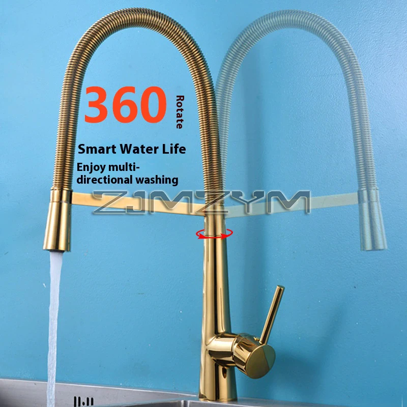 Kitchen Faucets Kitchen Sink Crane Deck Mount Gold Black Single Handle Pull-out Sink Mixer Rotary Spring Kitchen Faucet