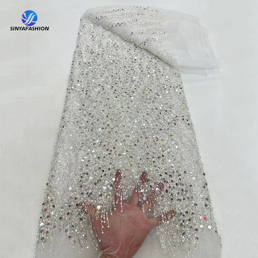 

Tim African 3D Lace Fabric 2024 High Quality Lace With Sequins Pearls Beads Bridal Wedding Luxury Heavy Beaded Lace For Women
