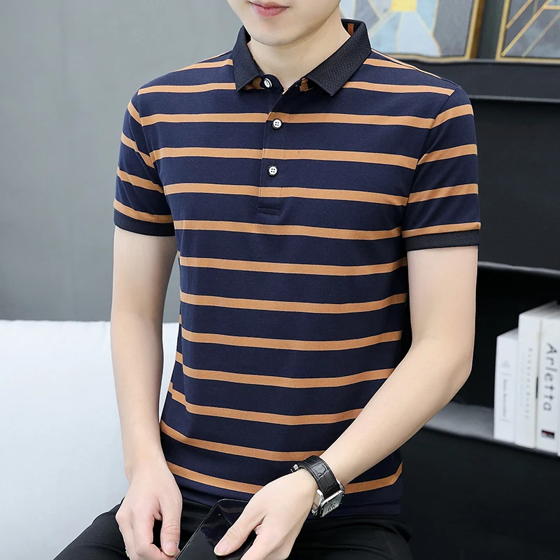 Summer New Style Men's Striped Short-Sleeved Fashion Polo Shirt Top
