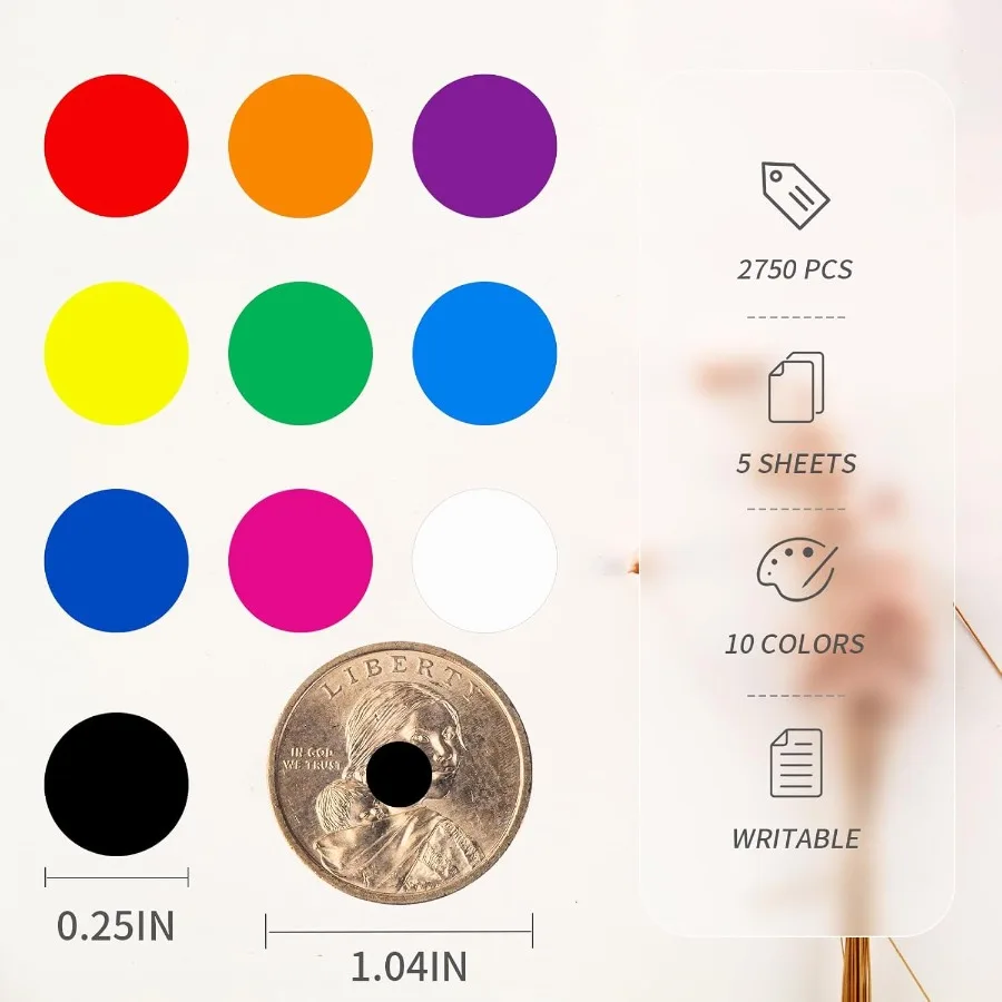 1 4 "تحريك نقطة ملونة صغيرة 2750 قطعة دائرية تحريك صغيرة صغيرة ملصقات ترميز ملونة صغيرة ملونة #2