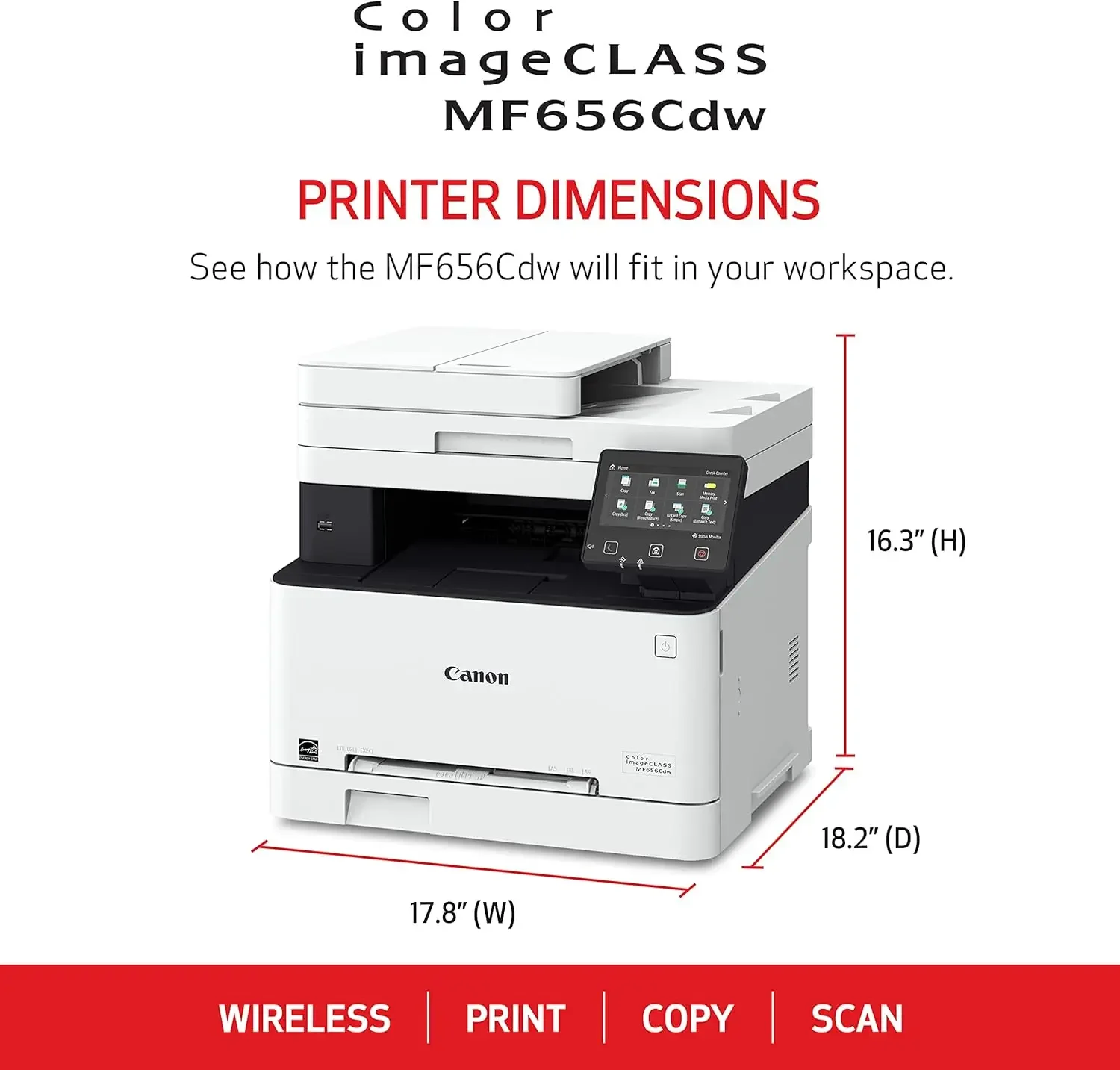 MF656Cdw - Wireless Duplex Laser Printer, All-in-One with Copier, Scanner, Fax, Auto Document Feeder,