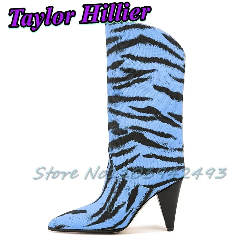 

Zebra Print Boots Pointed Toe High Heels Mixed Color Spike Heel Women Luxury Designer Shoes 2025 Spring Summer Pull On New Botas