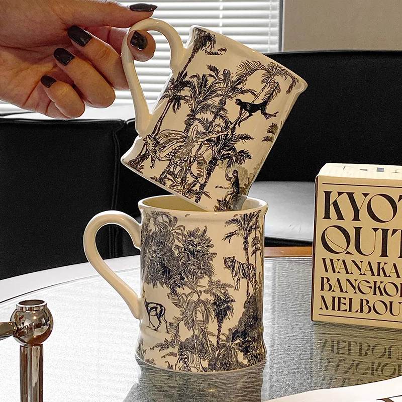 

Винтажная керамическая кружка с ручкой, большая емкость, для кофе, завтрака, офиса, ресторана, дома, для молока, подарок