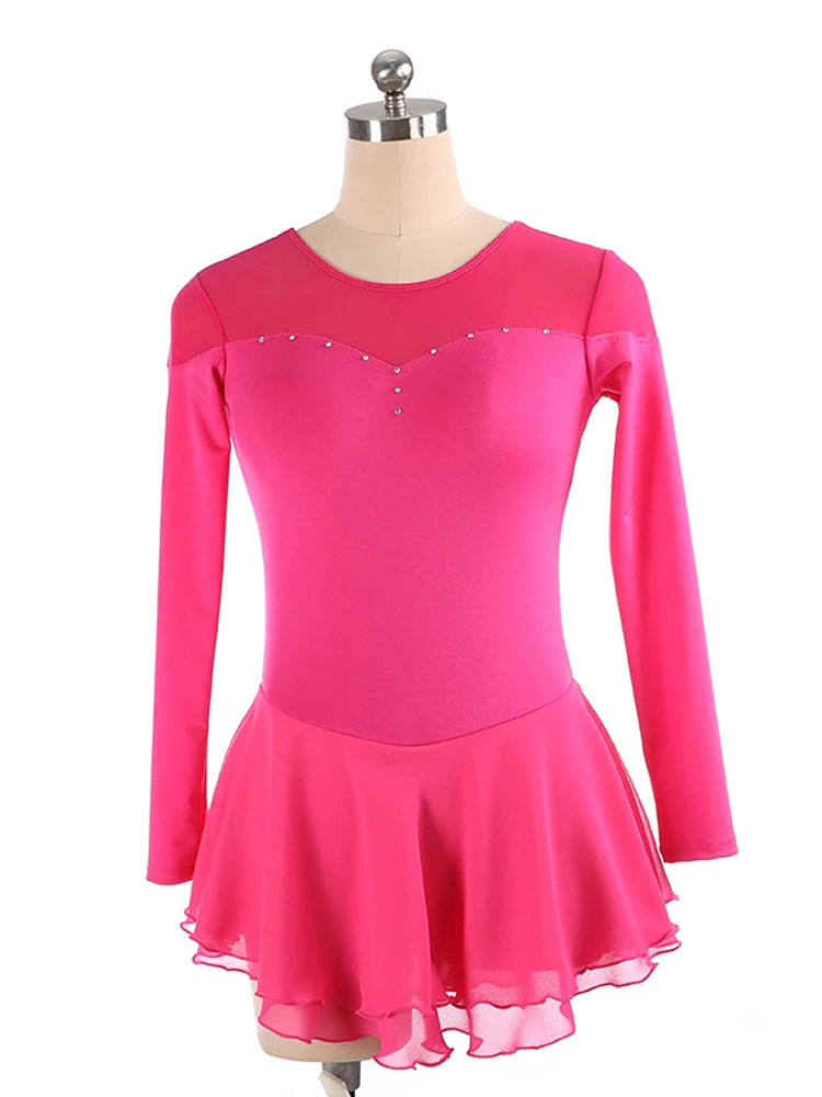 

Custom figure skating dress girl elegant kids show dress purple long sleeve skirt skating dress