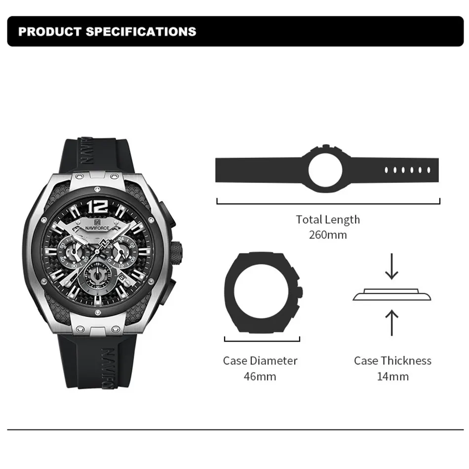 NAVIFORCE Luxury Business Man Wristwatch Waterproof 24 Hours and Date Display Quartz Watch for Men Sport Chronograph Reloj Homb