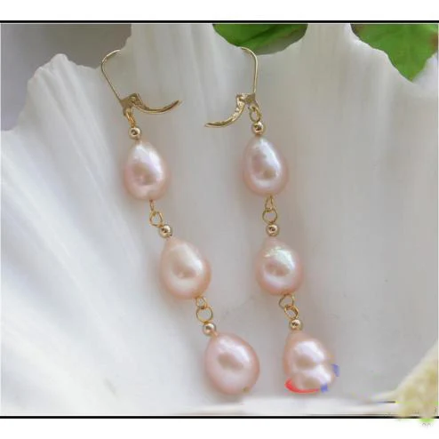 

Favorite Pearl Jewelry,13mm Pink Drip Freshwater Pearl Dangle Earrings,Charming Wedding Birthday Party Perfect Lady Gift