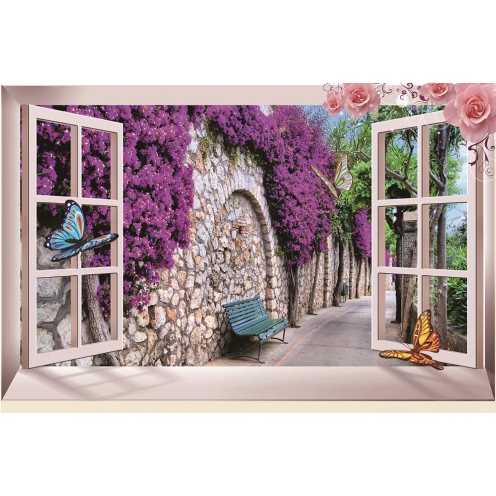 Countryside Italian Streets Town Floral Backdrop Wood Door Window Flower Alley Courtyard Baby Portrait Photography Background