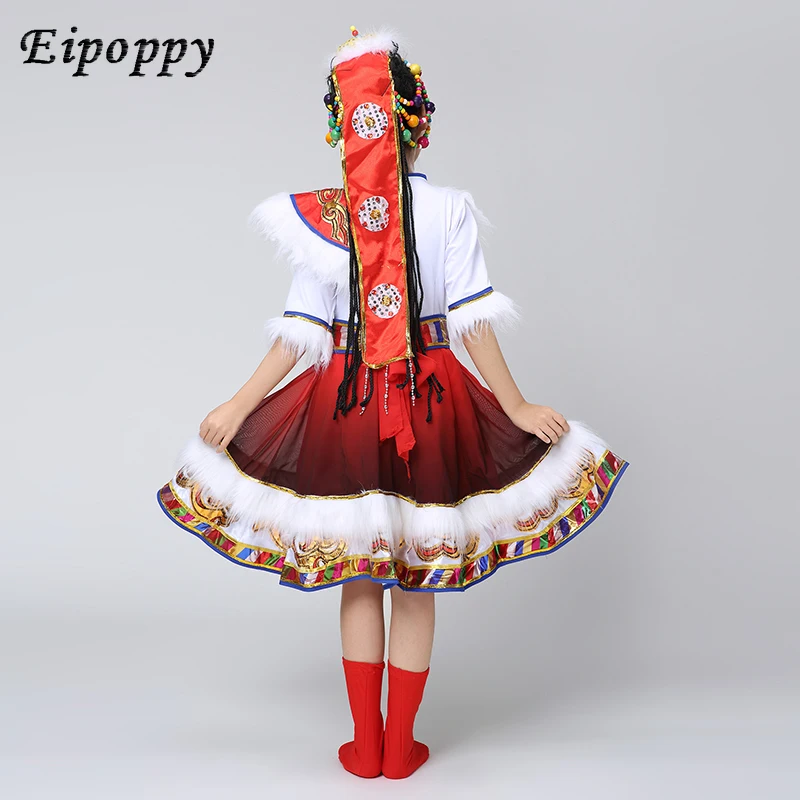 زي رقص التبت للأطفال ، ملابس أداء منغوليا ، أكمام ، جديد